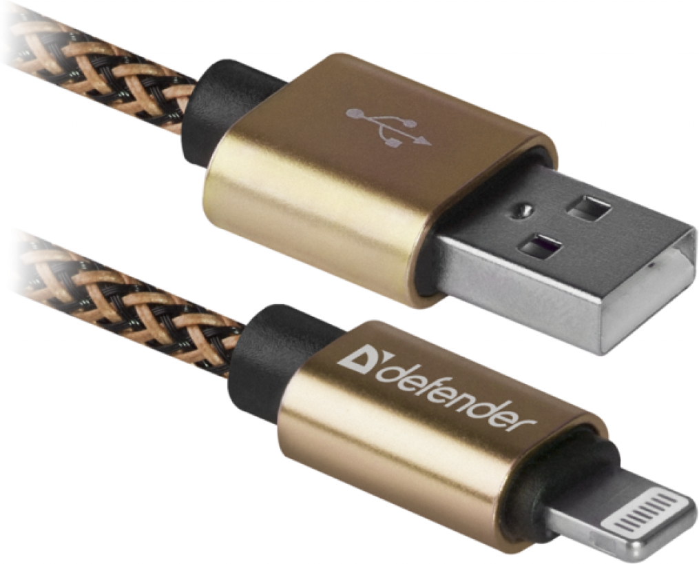 

Кабель Defender ACH01-03T Lightning to USB2 1 m Gold [87806], Кабель Defender ACH01-03T Lightning to USB2 1 m 87806 Gold