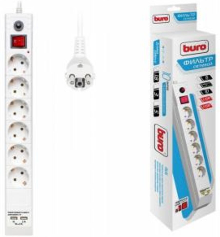 

Сетевой фильтр Buro BU-SP1.8-USB-2A-W