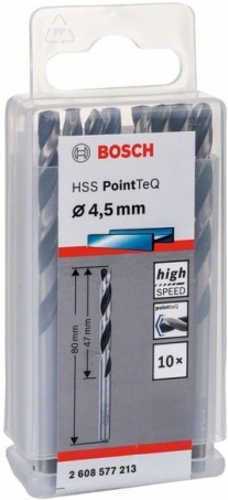 

Набор оснастки Bosch 2608577213 (10 предметов), Сверло Bosch HSS PointTeQ 4.5мм 2.608.577.213