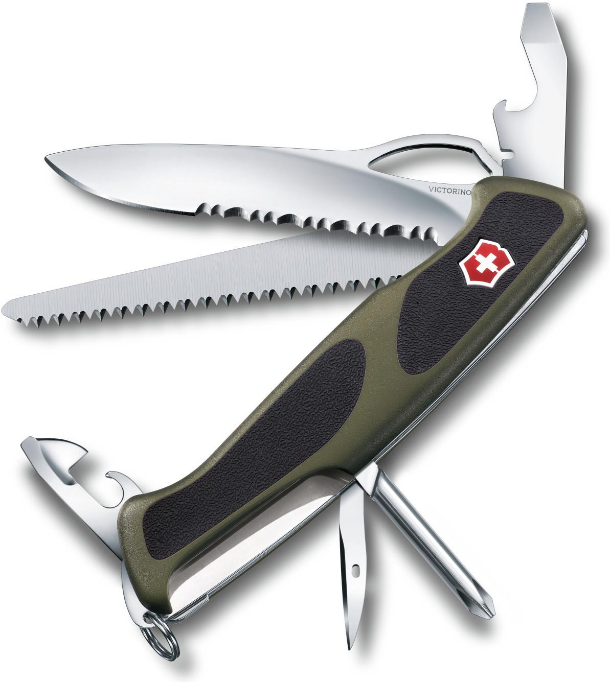 

Туристический нож Victorinox RangerGrip 178 12 функций карт. коробка зеленый/черный [0.9663.MWC4], RangerGrip 178 12 функций карт. коробка