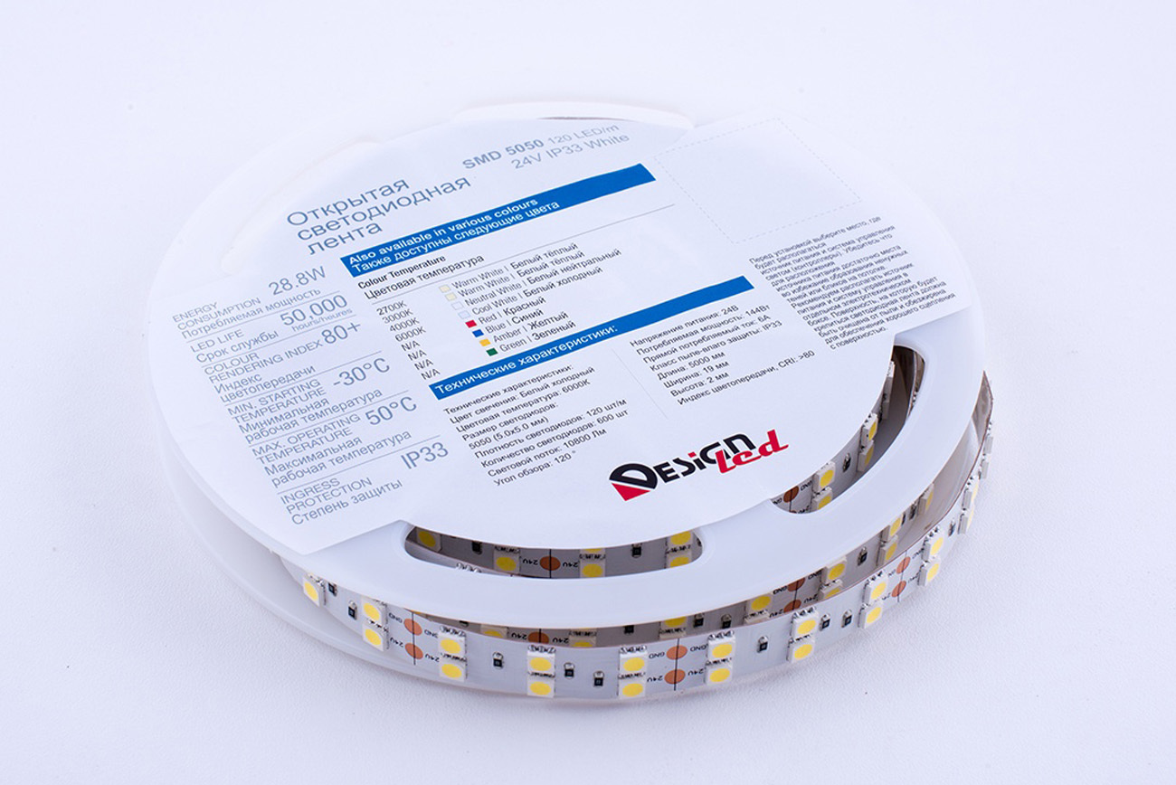 

Светодиодная лента DesignLed Лента светодиодная LUX, 5050, 120 LED/м, 28,8 Вт/м, 24В, IP33, Холодный белый (6000K) [DSG5120-24-W-33], Светодиодная лента DesignLed Лента светодиодная LUX, 5050, 120 LED/м, 28,8 Вт/м, 24В, IP33, Холодный белый (6000K) DSG512