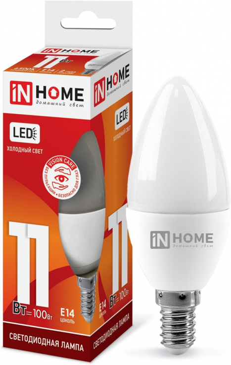 

Светодиодная лампа In Home Свеча LED E14 11W 230V 6500К 820Lm Cold Light [4690612024844], Светодиодная лампочка In Home Свеча LED E14 11W 230V 6500К 820Lm 4690612024844 Cold Light