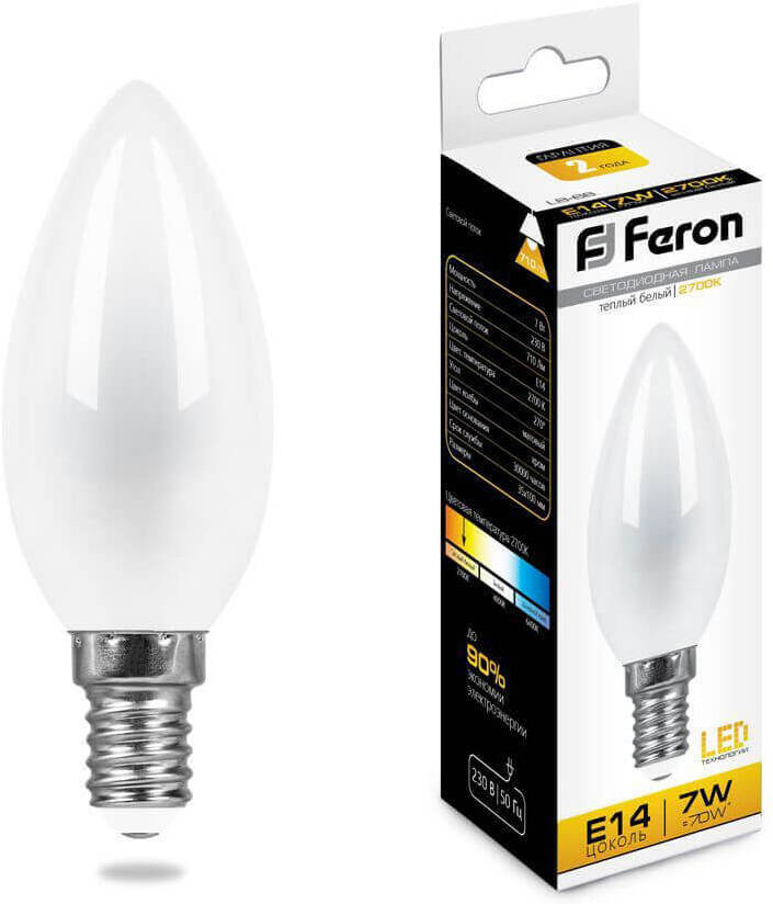 

Лампочка Feron 7W 230V E14 2700K LB-66 матовая [25785], Светодиодная лампочка Feron 7W 230V E14 2700K LB-66 матовая 25785