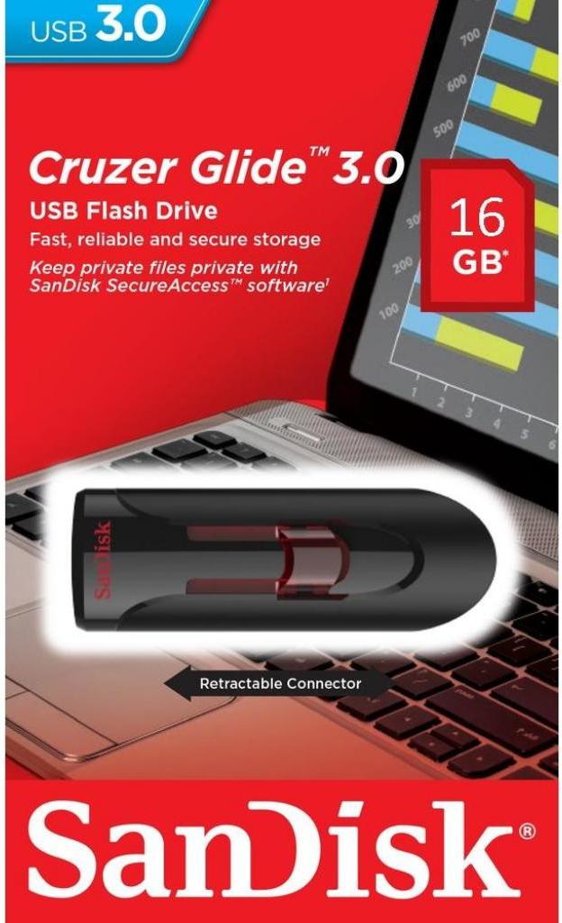 

USB Flash SanDisk Cruzer Glide 16GB Black [SDCZ600-016G-G35], Cruzer Glide 16GB