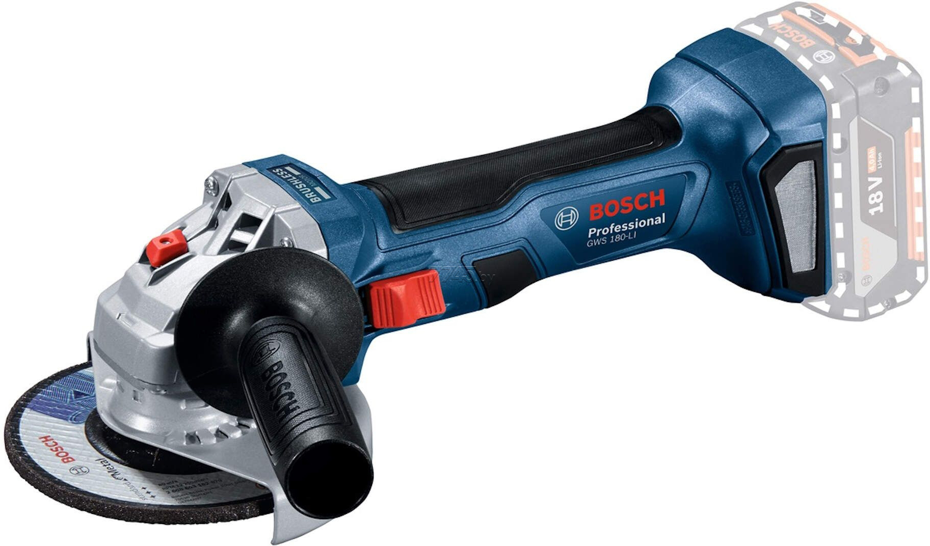 

Угловая шлифмашина Bosch GWS 180-LI [0.601.9H9.021], Угловая шлифмашина Bosch GWS 180-LI Professional 06019H9021 (с 2-мя АКБ, кейс)