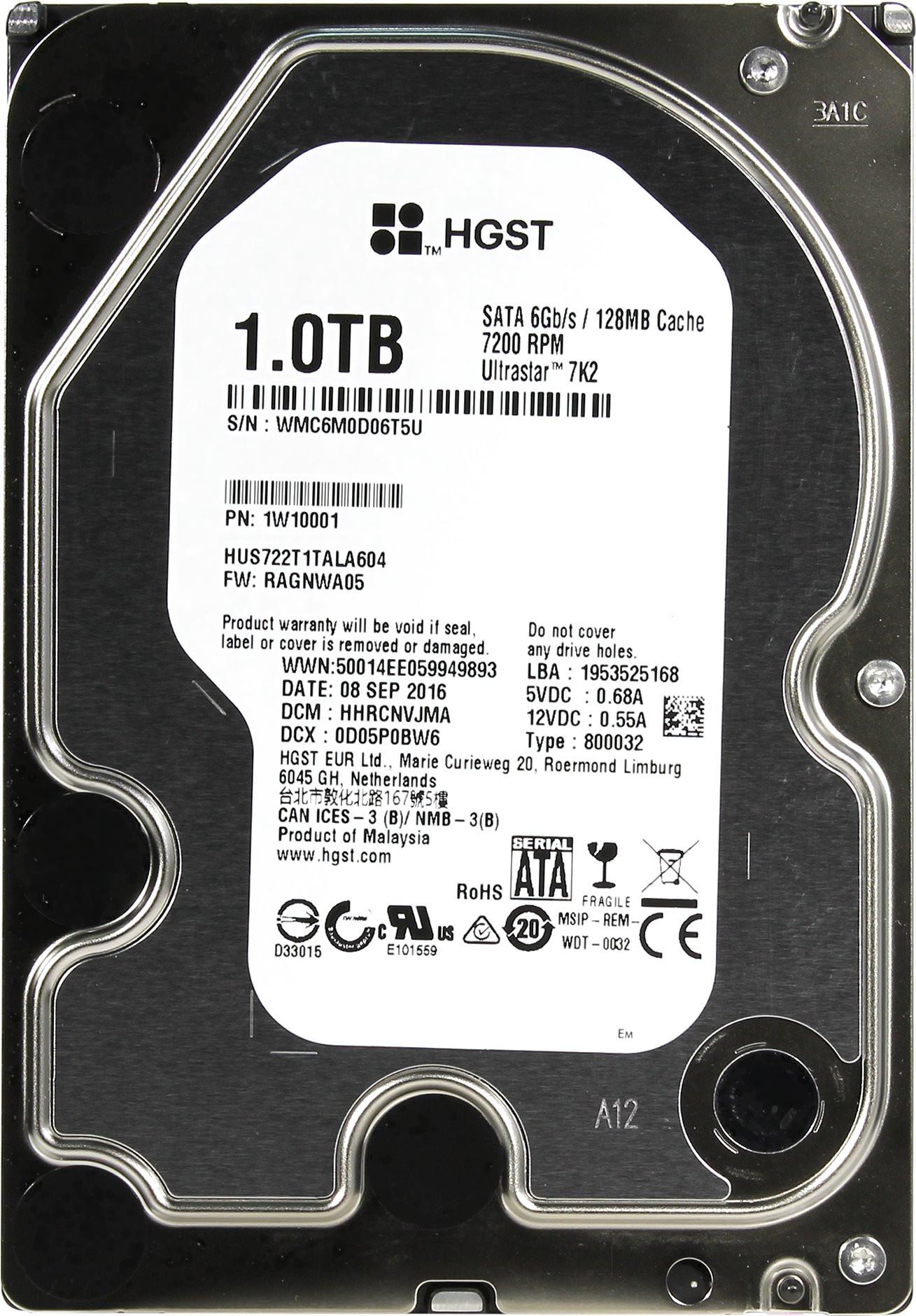

Жесткий диск HGST Ultrastar 7K2 1TB [HUS722T1TALA604], Ultrastar 7K2 1TB