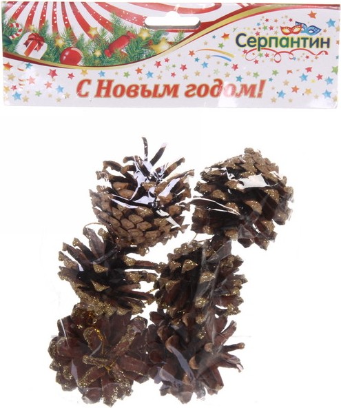 

Новогоднее украшение Серпантин Шишки с золотым инеем [196-622], Новогоднее украшение Серпантин Шишки с золотым инеем 196-622