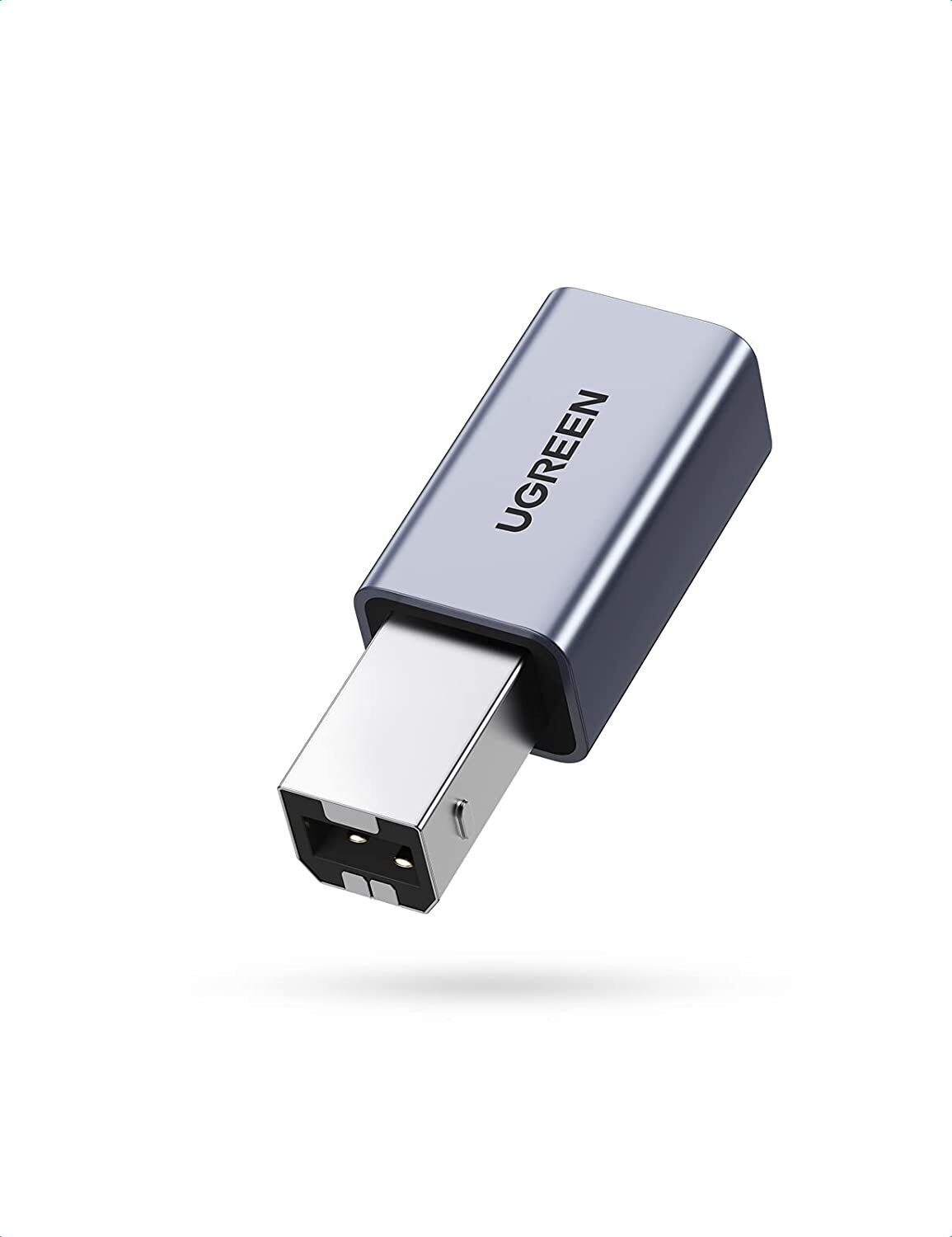 

Кабель для компьютера Ugreen US382-20120 [20120], Переходник UGREEN US382-20120 USB-B (M) to USB-C (F), Скорость передачи данных до 480 Мбит/с, USB-C совместим с Thunderbolt3, драйверы не требуются, без провода, алюминиевый корпус UGREEN USB2.0 USB-C/F to