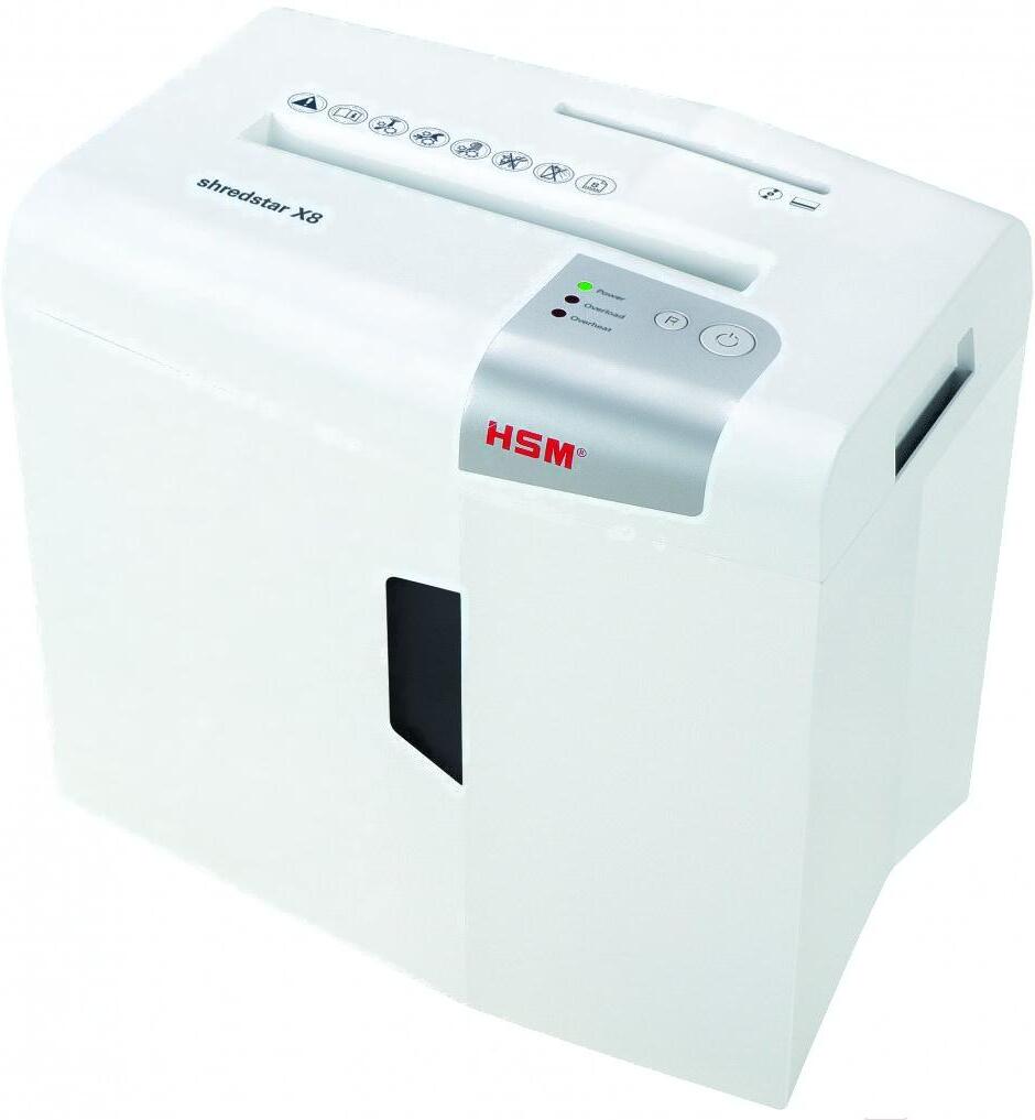 

Уничтожитель документов (Шредер) HSM Shredstar X8-4.5x30 WHITE [1044121], Шредер HSM ShredStar X8 (секр.P-4)/фрагменты/9лист./18лтр./скобы/пл.карты/CD 1044121