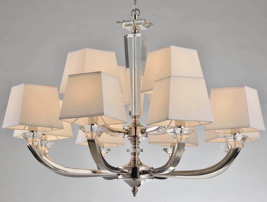 

Подвесная люстра NEWPORT D84*H60/160 cm E14 12*60W Nickel Clear crystal Shade white [11408+4/C], Подвесная люстра NEWPORT D84*H60/160 cm E14 12*60W 11408+4/C Nickel Clear crystal Shade white