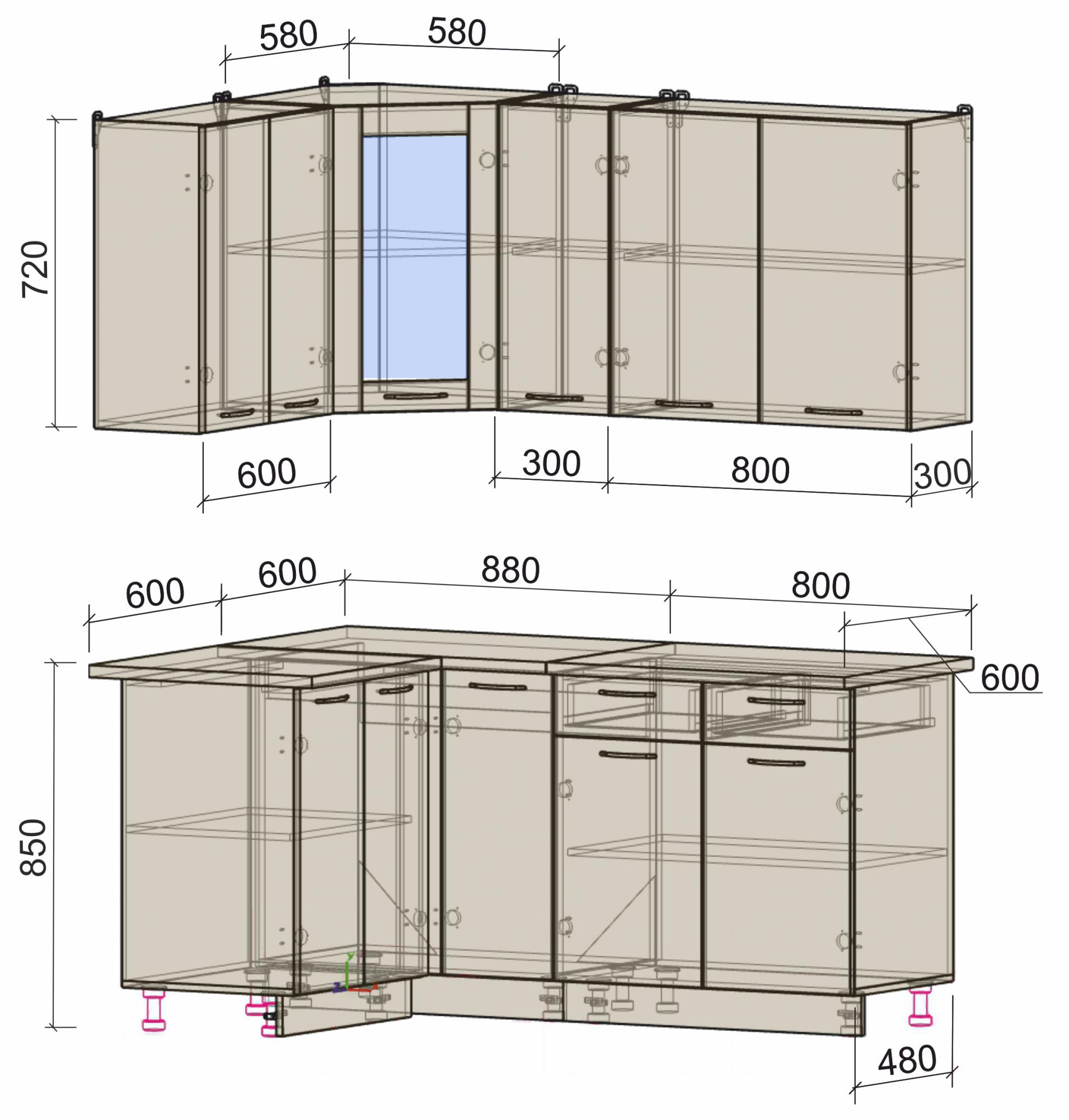 

Кухонный гарнитур Интерлиния Мила 12x17 антрацит/серебро, Мила 12x17