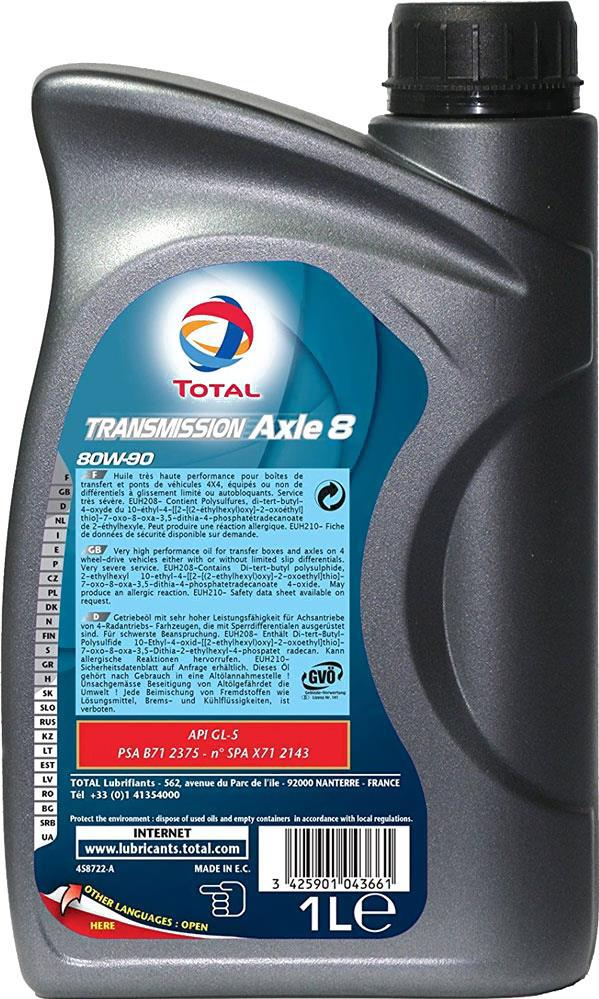 

Трансмиссионное масло Total Transmission Axle 8 80W90 / 201655 (1л), Transmission Axle 8 80W90 1л
