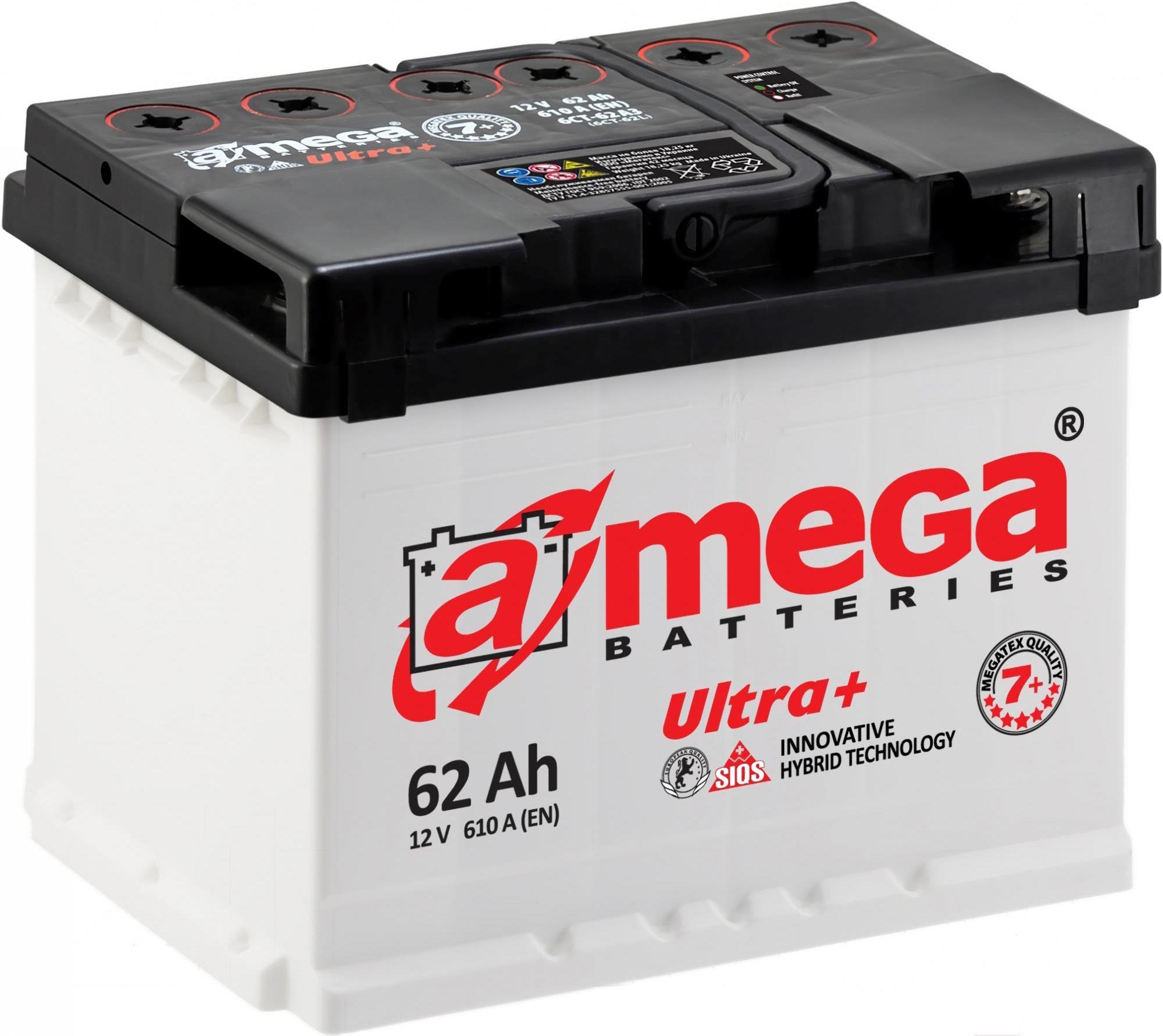 

Автомобильный аккумулятор A-mega Ultra 62 R (62 А/ч), Ultra 62 R 62 А/ч