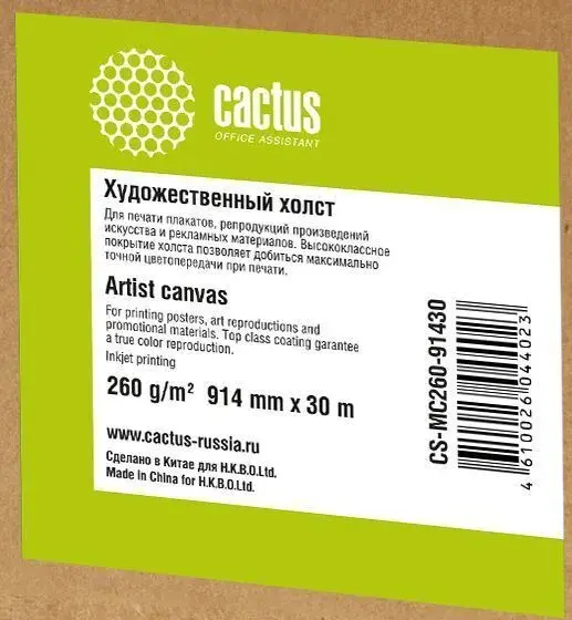 

Холст CACTUS CS-MC260-152430 белый