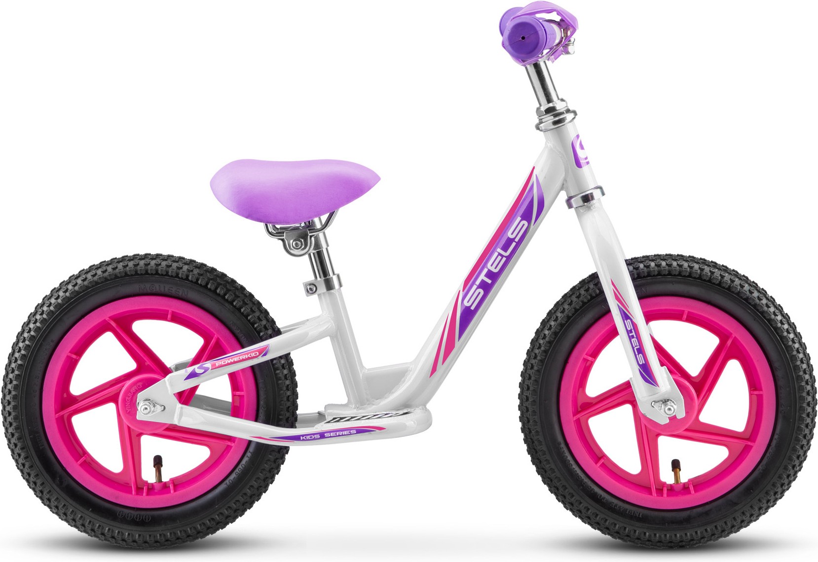 

Беговел Stels Powerkid Girl V020 12 без педалей фиолетовый/белый