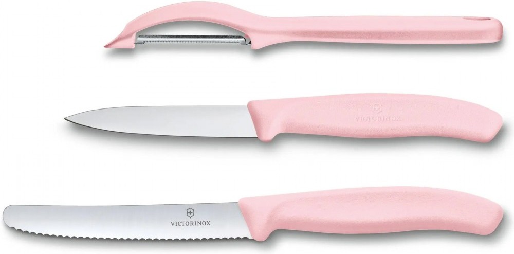 

Кухонный нож Victorinox Swiss Classic 2шт + овощечистка розовый [6.7116.31L52], Набор ножей Victorinox Classic 6.7116.31L52