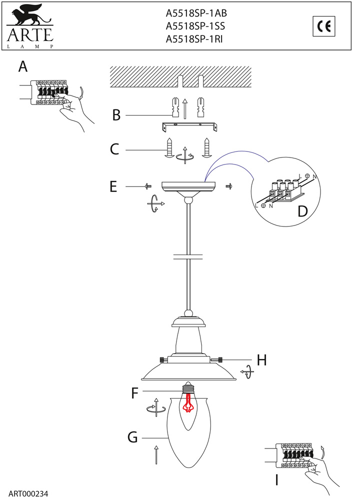 

Потолочный подвесной светильник ARTE Lamp A5518SP-1SS, A5518SP-1SS