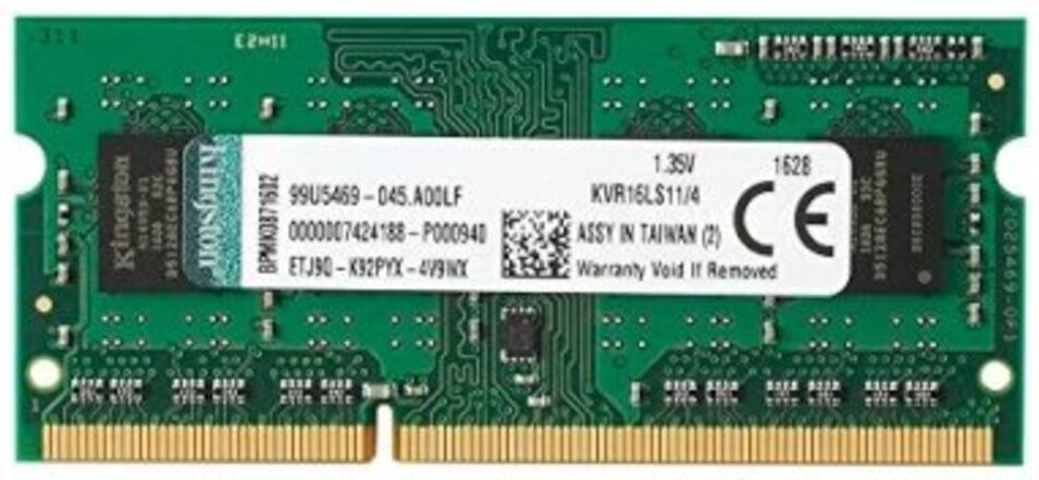 

Оперативная память Kingston SODIMM 4GB PC12800 DDR3L SO [KVR16LS11/4WP], Оперативная память Kingston ValueRAM 4GB DDR3 SODIMM PC3-12800 (KVR16LS11/4WP)