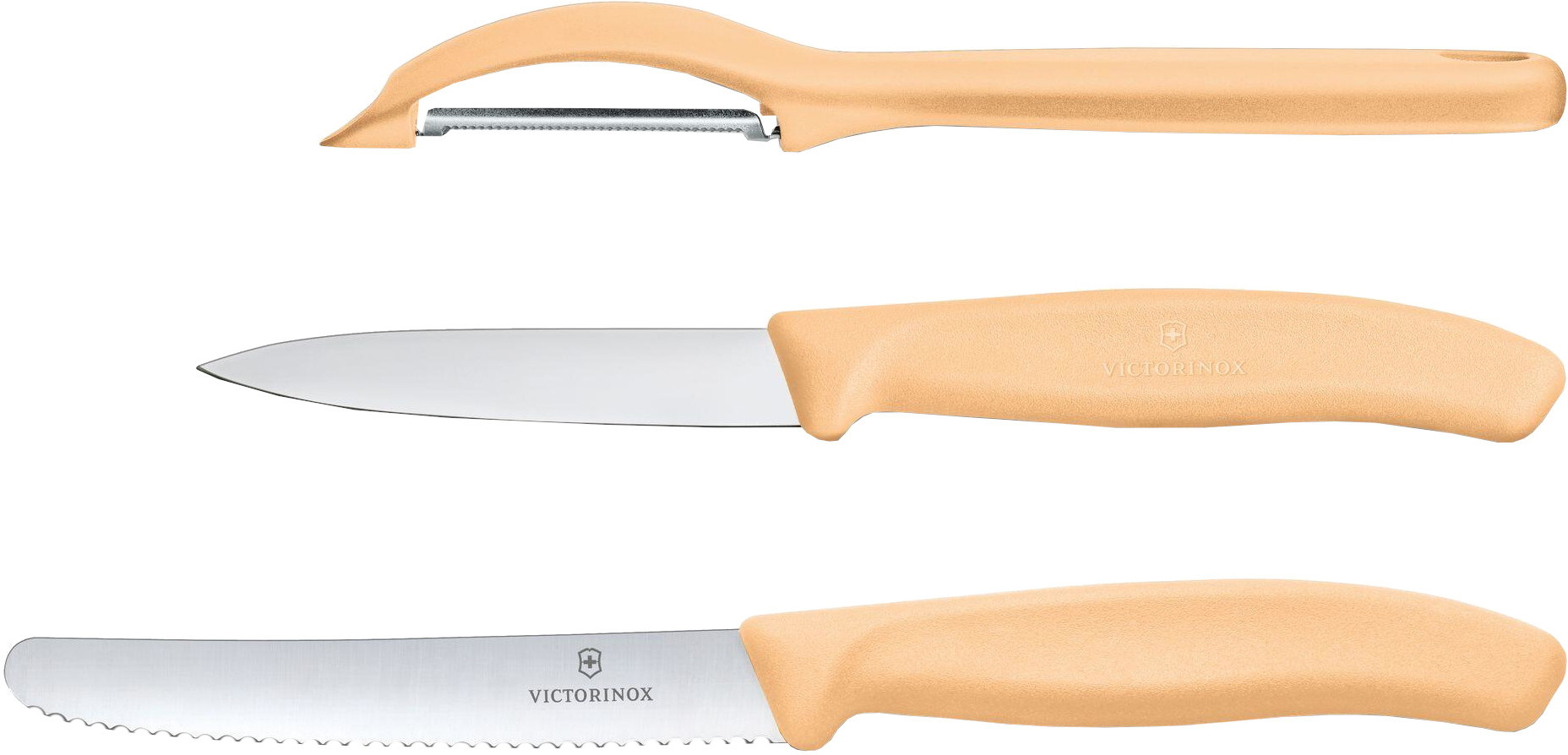 

Кухонный нож Victorinox Swiss Classic 2шт + овощечистка оранжевый [6.7116.31L92], Набор ножей Victorinox Classic 6.7116.31L92