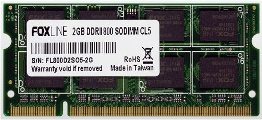 

Оперативная память Foxline SODIMM 2GB 800 DDR2 [FL800D2S5-2G], Оперативная память Foxline 2GB DDR2 SODIMM PC2-6400 (FL800D2S5-2G)