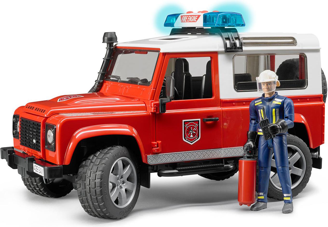 

Игрушка Bruder Внедорожник Land Rover Defender Station Wagon Пожарная с фигуркой 02596, "Внедорожник Land Rover Defender Station Wagon Пожарная с фигуркой" 02596