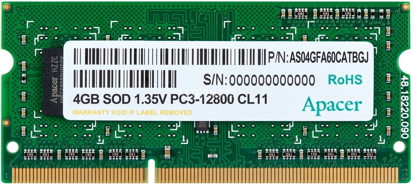 

Оперативная память Apacer 4GB DDR3 SO-DIMM PC3-12800 [AS04GFA60CATBGJ], ОЗУ Apacer AS04GFA60CATBGJ