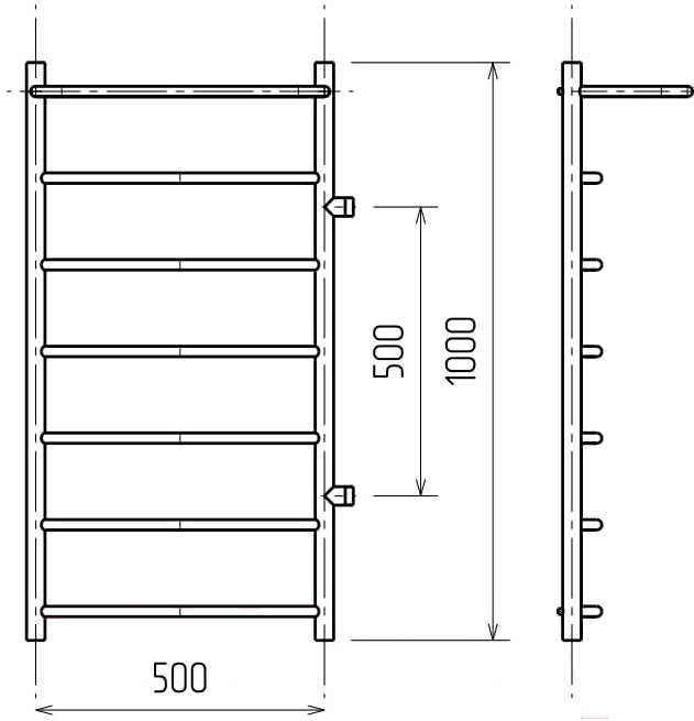 

Полотенцесушитель Granula Классик 50x100 с полкой боковое подключение правое