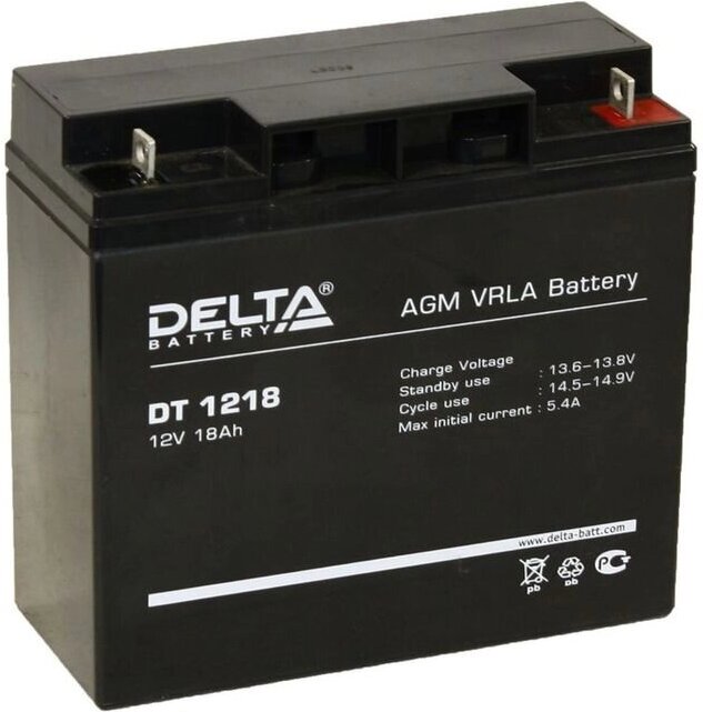 

Аккумулятор для ИБП Delta DT 1218 12В/18 А·ч, Аккумулятор для ИБП Delta Vision DT 1218 (12В/18 А·ч)