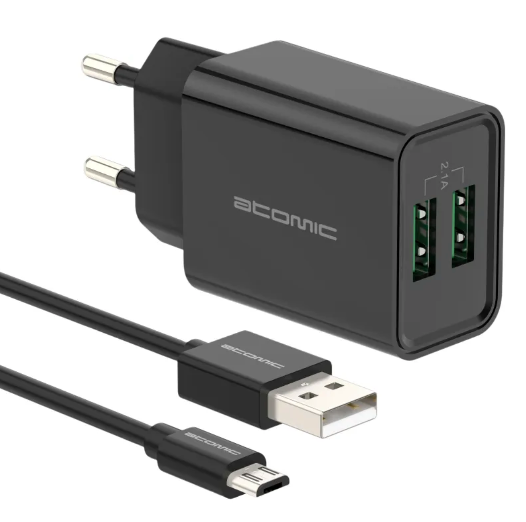 

Сетевое зарядное устройство Atomic U400 с кабелем microUSB черный