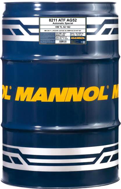 

Трансмиссионное масло Mannol ATF AG52 Automatic Special 208л [MN8211-DR], ATF AG52 Automatic Special 208л