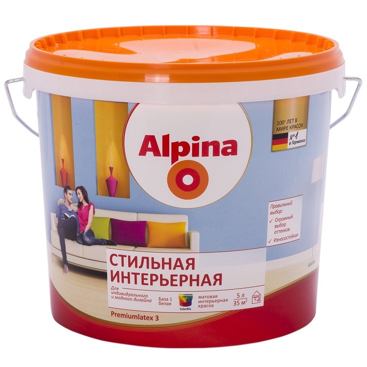 

Краска Alpina Стильная интерьерная. База 1 (5л), Стильная интерьерная База 1 5л
