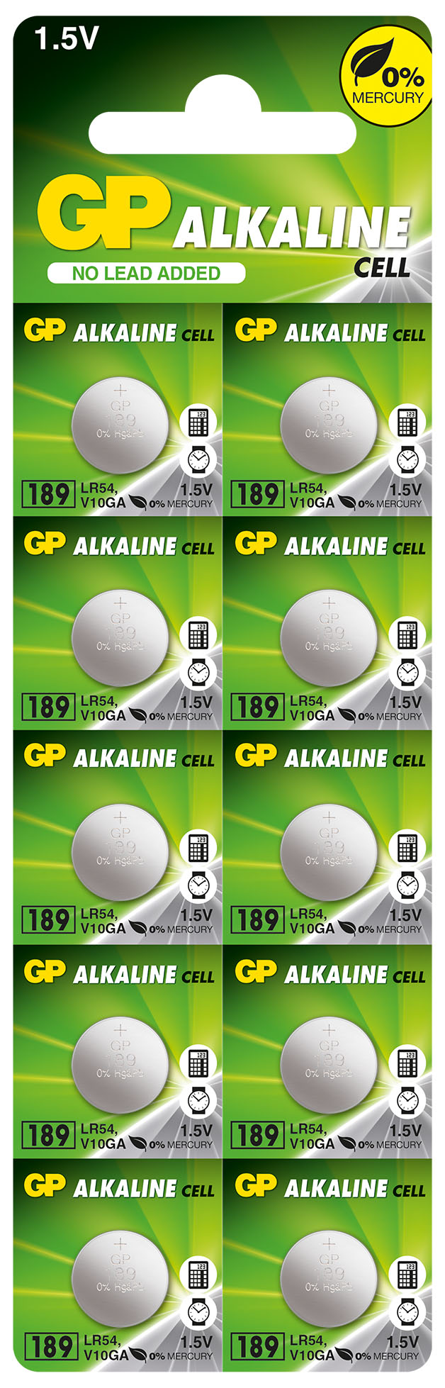 

Батарейка GP LR1130/189/LR54/V10GA (AG10) 10 шт Renata - LR1130 [4891199015519], Alkaline 189 10шт