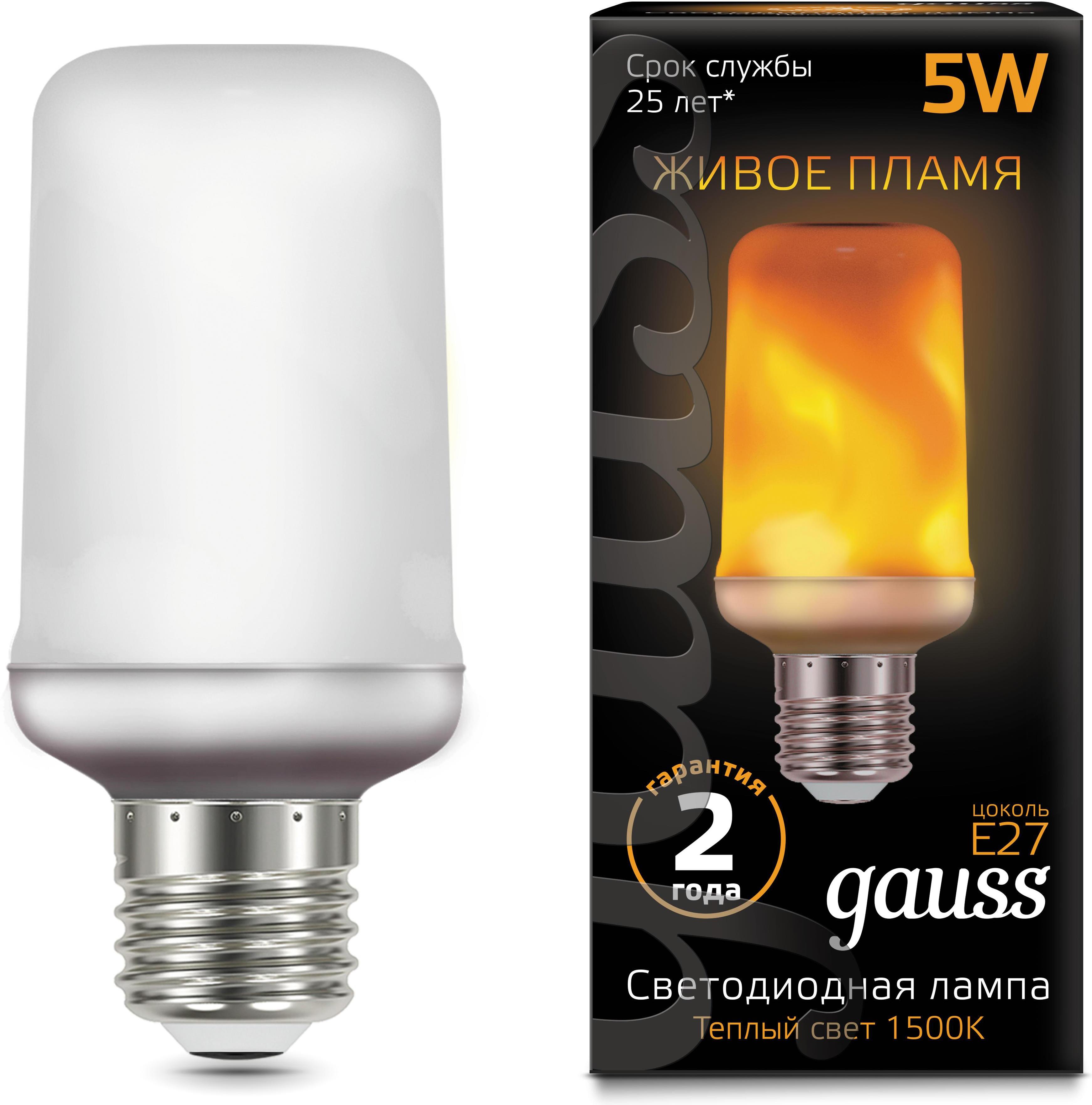 

Светодиодная лампа Gauss LED T65 Flame 5W E27 20-80lm 1500K 1/10/100 [157402105], LED T65 Flame 5W E27 20-80lm 1500K 1/10/100