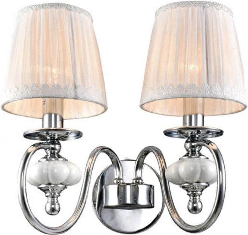 

Бра NEWPORT L40*H31*Sp26 cm E14 2*60W Chrome White ceramic Shade white [11002/A], Бра NEWPORT L40*H31*Sp26 cm E14 2*60W 11002/A Chrome White ceramic Shade white