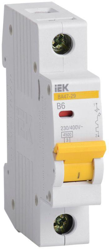 

Выключатель автоматический IEK ВА47-29 1Р 6А 4.5кА [MVA20-1-006-B], Выключатель нагрузки IEK ВА47-29 1Р 6А 4.5кА MVA20-1-006-B