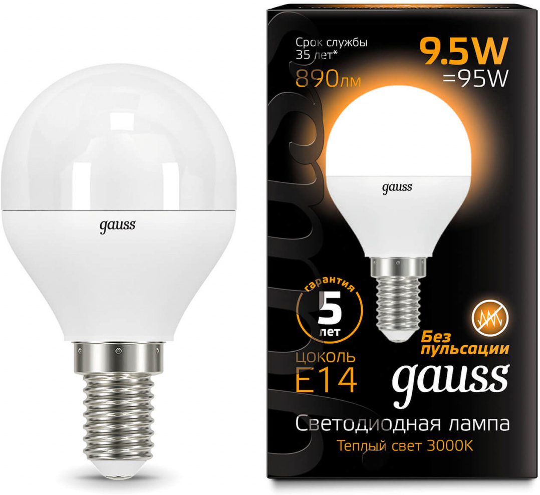 

Gauss Лампа Gauss LED Шар E14 9.5W 890lm 3000K 1/10/50 [105101110], Светодиодная лампочка Gauss Лампа Gauss LED Шар E14 9.5W 890lm 3000K 1/10/50 105101110