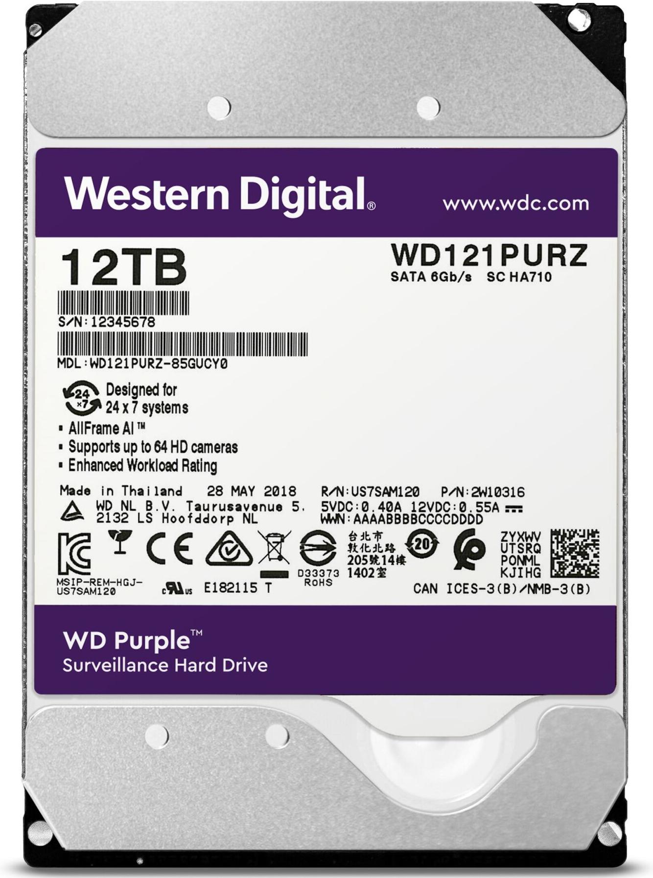 

Жесткий диск WD Purple 12TB WD121PURZ, Purple 12TB