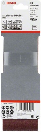 

Набор оснастки Bosch 2.608.606.070 (3шт), Шлифлента Bosch 75*533 К 60 2.608.606.070