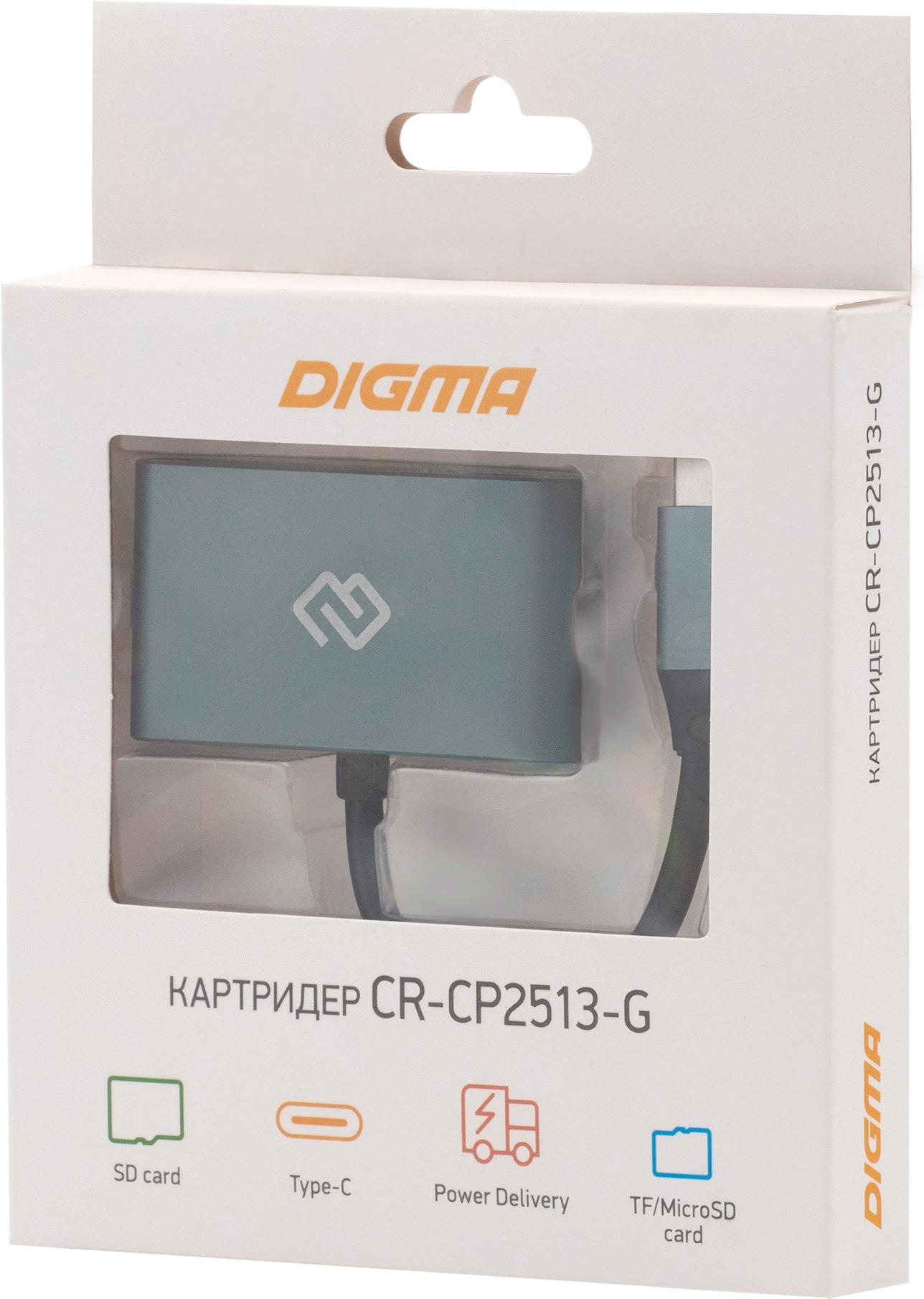 

Карт-ридер Digma CR-СP2513-G серый, CR-СP2513-G
