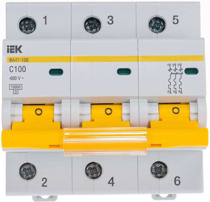 

Выключатель автоматический IEK ВА 47-100 3Р 100А 10 кА [MVA40-3-100-C], Выключатель нагрузки IEK ВА 47-100 3Р 100А 10 кА MVA40-3-100-C