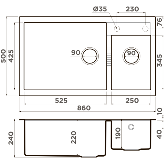

Кухонная мойка Omoikiri Tedori 86-2-LB-DC Tetogranit/темный шоколад [4993936], Tedori 86-2-LB-DC