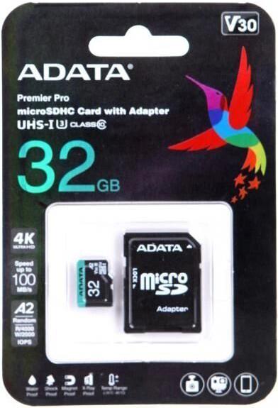 

Карта памяти A-Data MICRO SDHC 32GB [AUSDH32GUI3V30SA2-RA1], MICRO SDHC 32GB