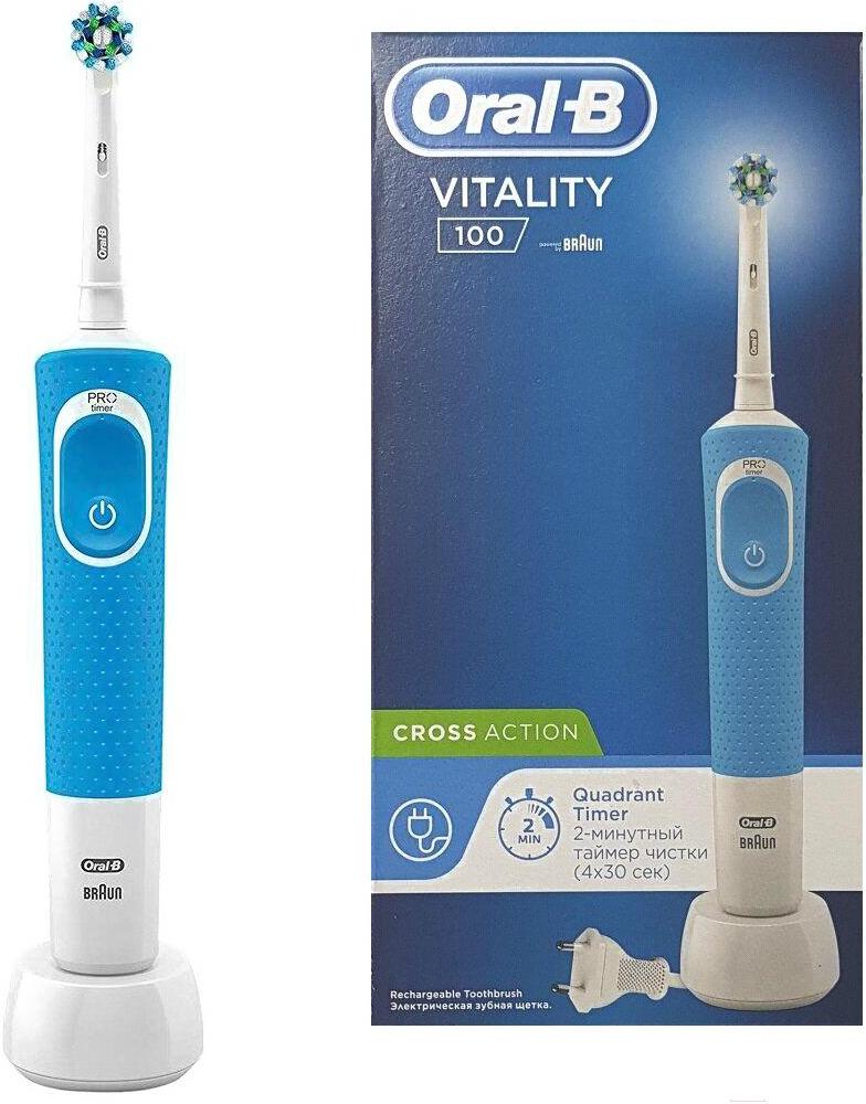 

Электрическая зубная щетка Oral-B Vitality CrossAction 100 белый/синий [80326310], Электрическая зубная щетка Oral-B Vitality CrossAction 100 80326310 белый/синий