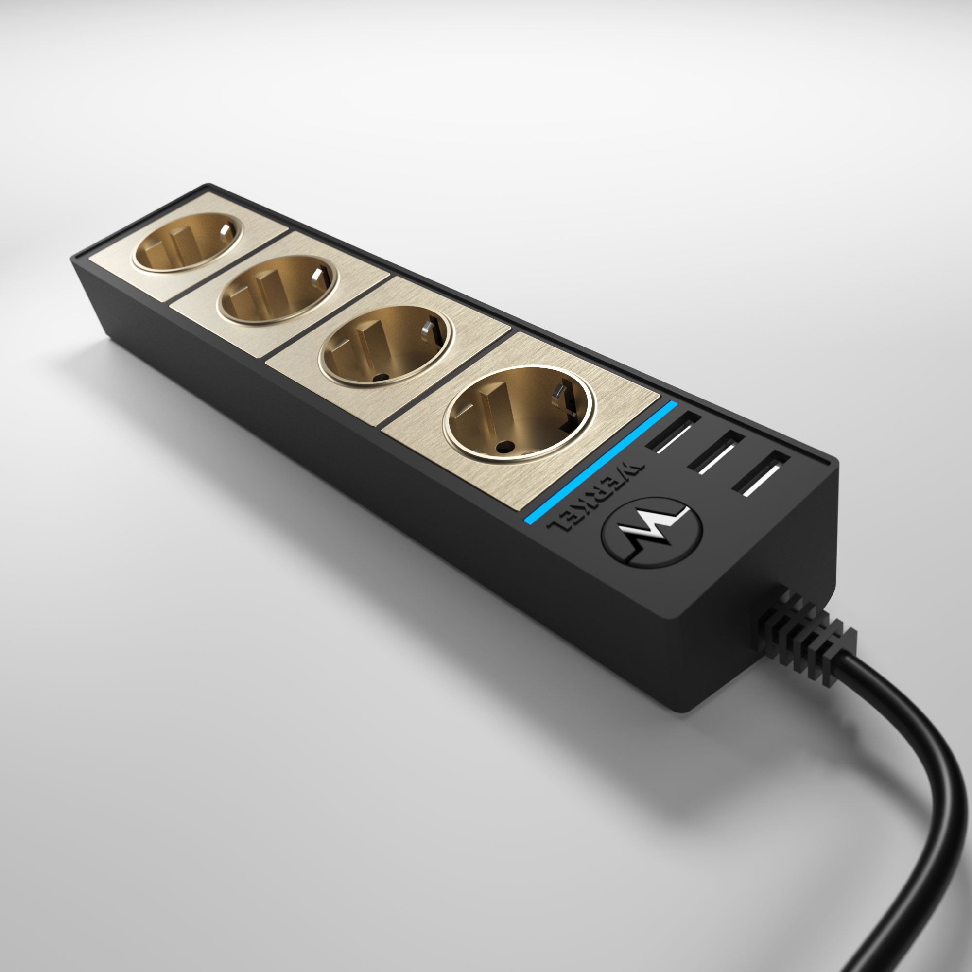 

Розетка Werkel WL20-04-03 / Розеточный блок 4-х местный + 3 USB белый/черный