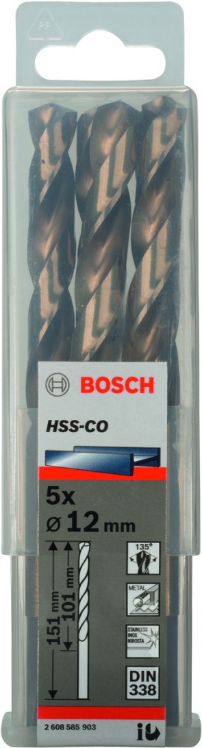 

Набор сверл Bosch HSS-CO D12 мм 5 шт [2.608.585.903], Набор сверл Bosch HSS-CO D12 мм 5 шт 2.608.585.903