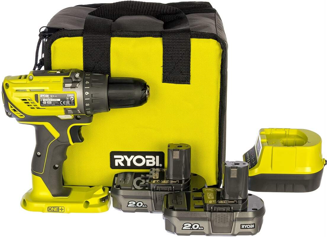 

Аккумуляторная дрель-шуруповерт Ryobi R18DD3-220S 5133003348, Дрель-шуруповерт Ryobi R18DD3-220S (с 2-мя АКБ 2 Ah, сумка)