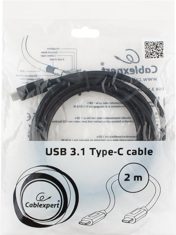 

Кабель для компьютера Cablexpert USB3.1 Type-C/USB3.1 Type-C CCP-USB3.1-CMCM-2M 2м, пакет, Type-C/USB3.1