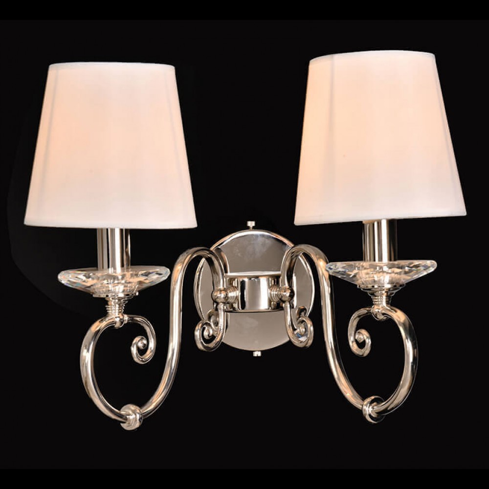 

Бра NEWPORT L40*H31*Sp25 cm E14 2*60W Bright nickel Clear crystal Shade white silk [1112/A], Бра NEWPORT L40*H31*Sp25 cm E14 2*60W 1112/A Bright nickel Clear crystal Shade white silk