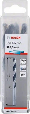 

Набор оснастки Bosch 2608577253 (10 предметов), Сверло Bosch HSS PointTeQ 8.5мм 2.608.577.253