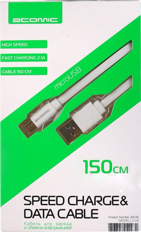 

Кабель Atomic LS-03 microUSB 150 см белый, LS-03 microUSB 150 см